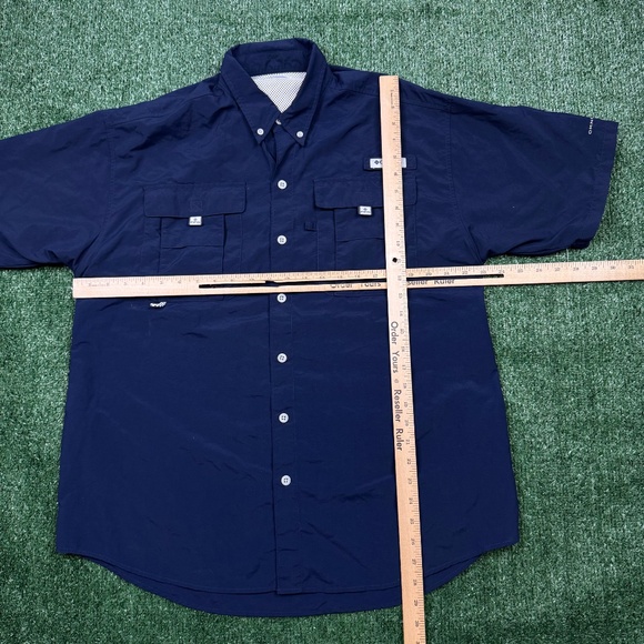 Columbia PFG Button Up Shirt Men's Size M Blue Short Sleeve Collared Fishing - Picture 6 of 8